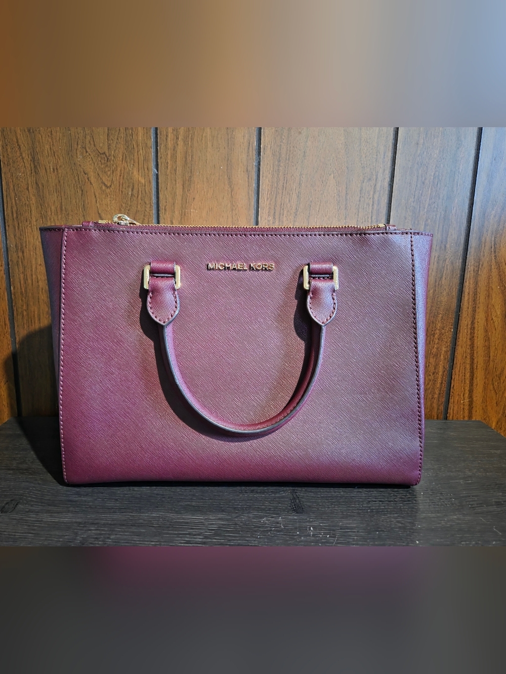 MICHAEL KORS Burgundy Saffiano Leather Satchel